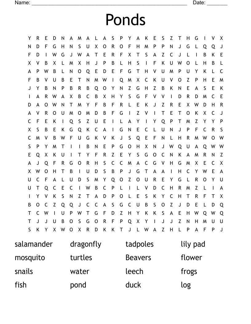Ponds Word Search