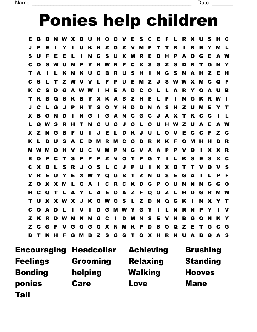 Ponies help children  Word Search