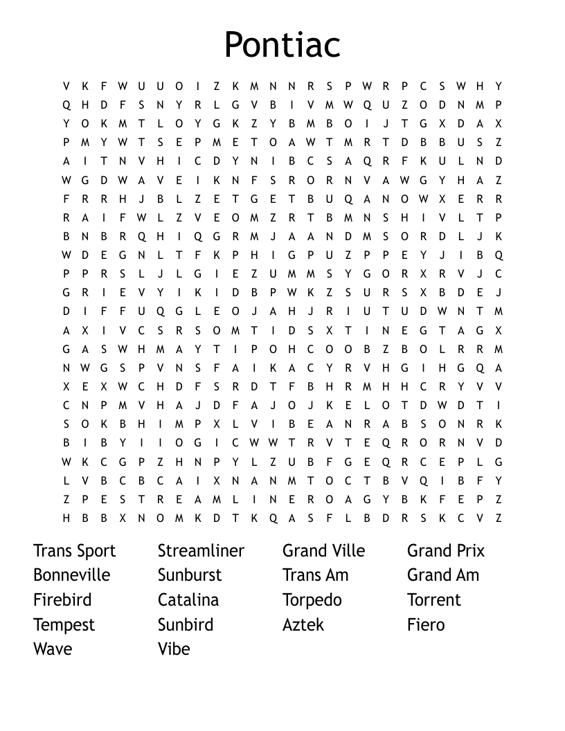 Pontiac Word Search