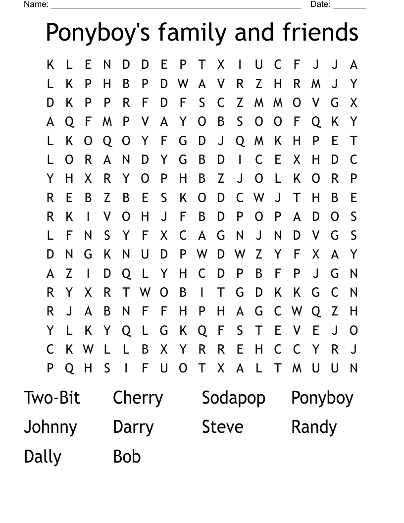 Ponyboy's family and friends  Word Search