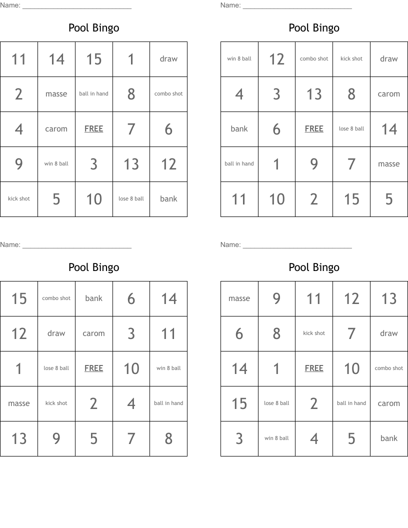 Pool Bingo