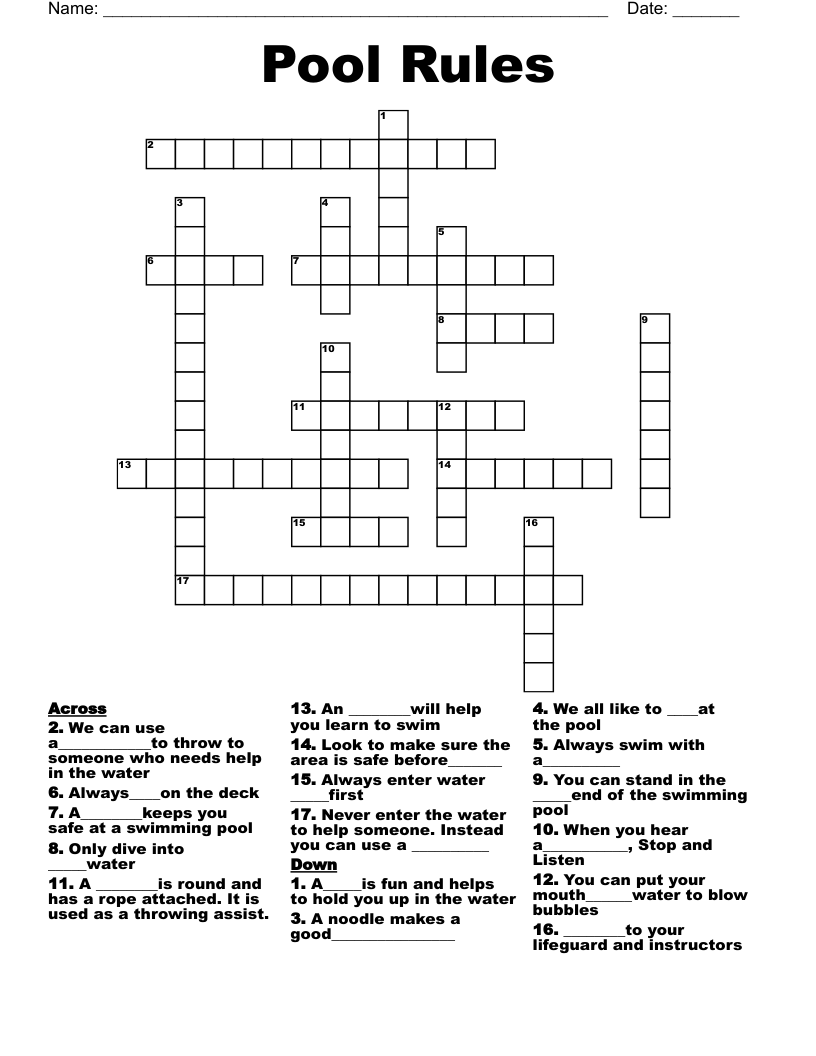 Pool Rules Crossword