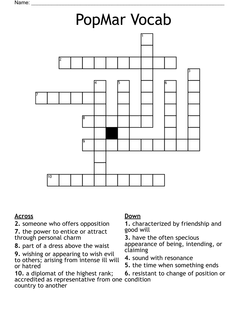 PopMar Vocab Crossword