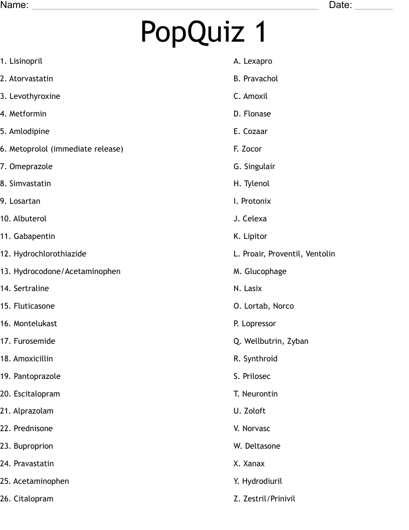 PopQuiz 1 Worksheet
