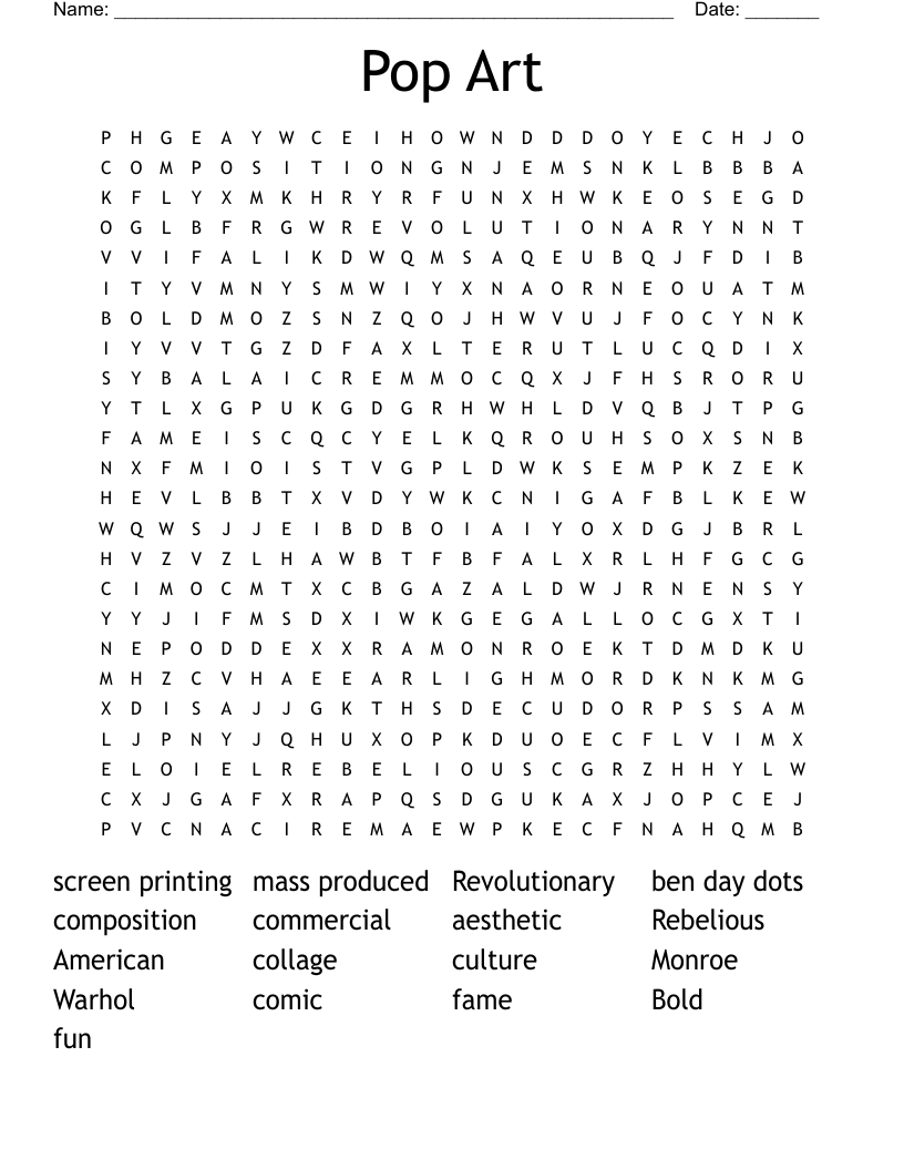 Pop Art Word Search