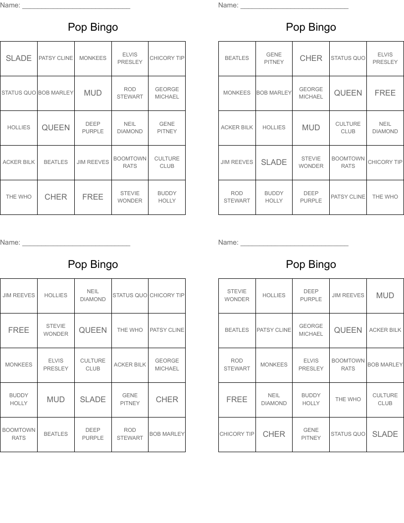 Pop Bingo