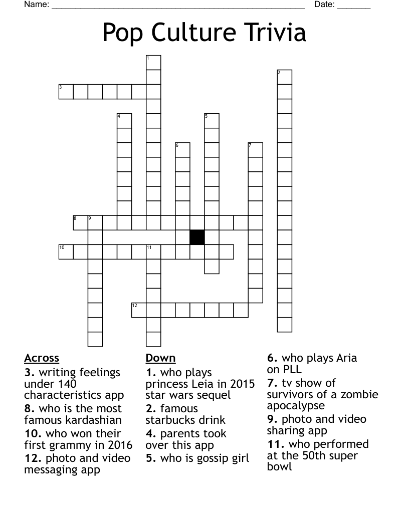 Pop Culture Trivia  Crossword