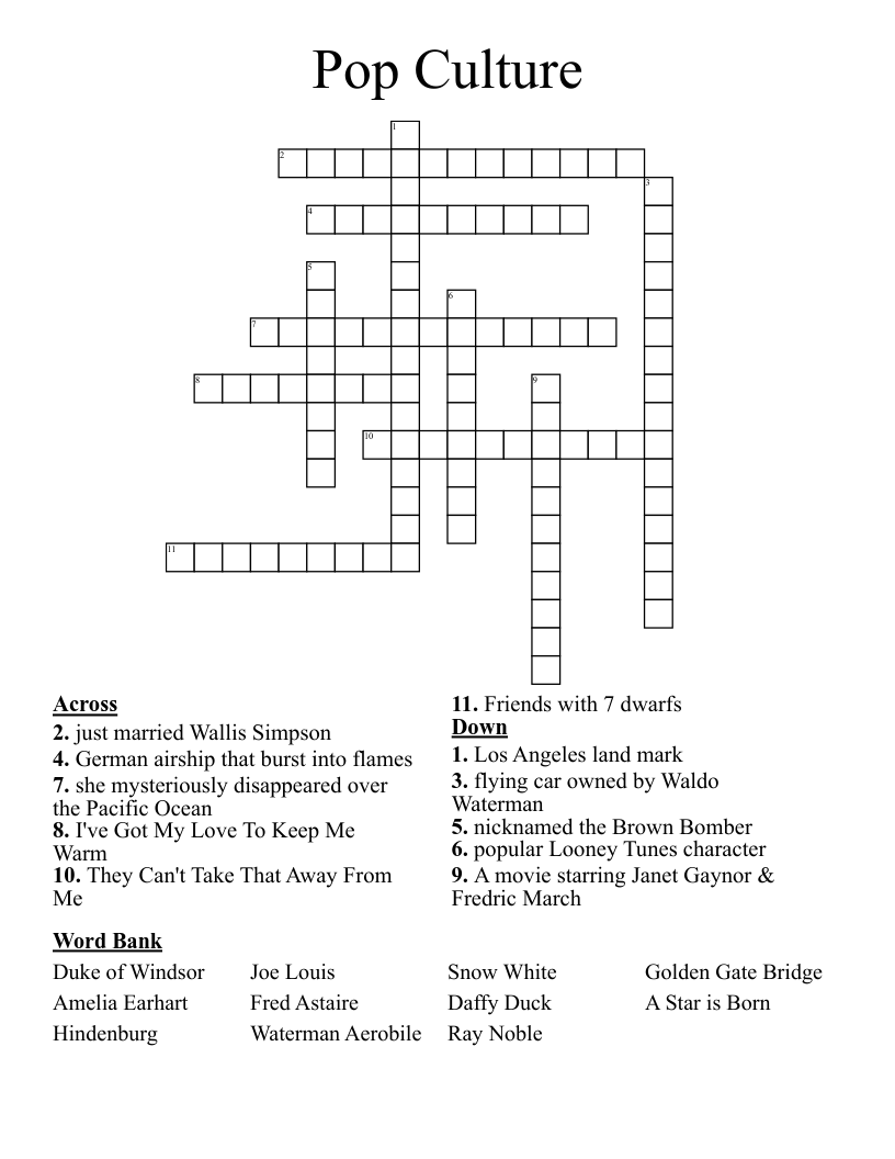 Pop Culture  Crossword