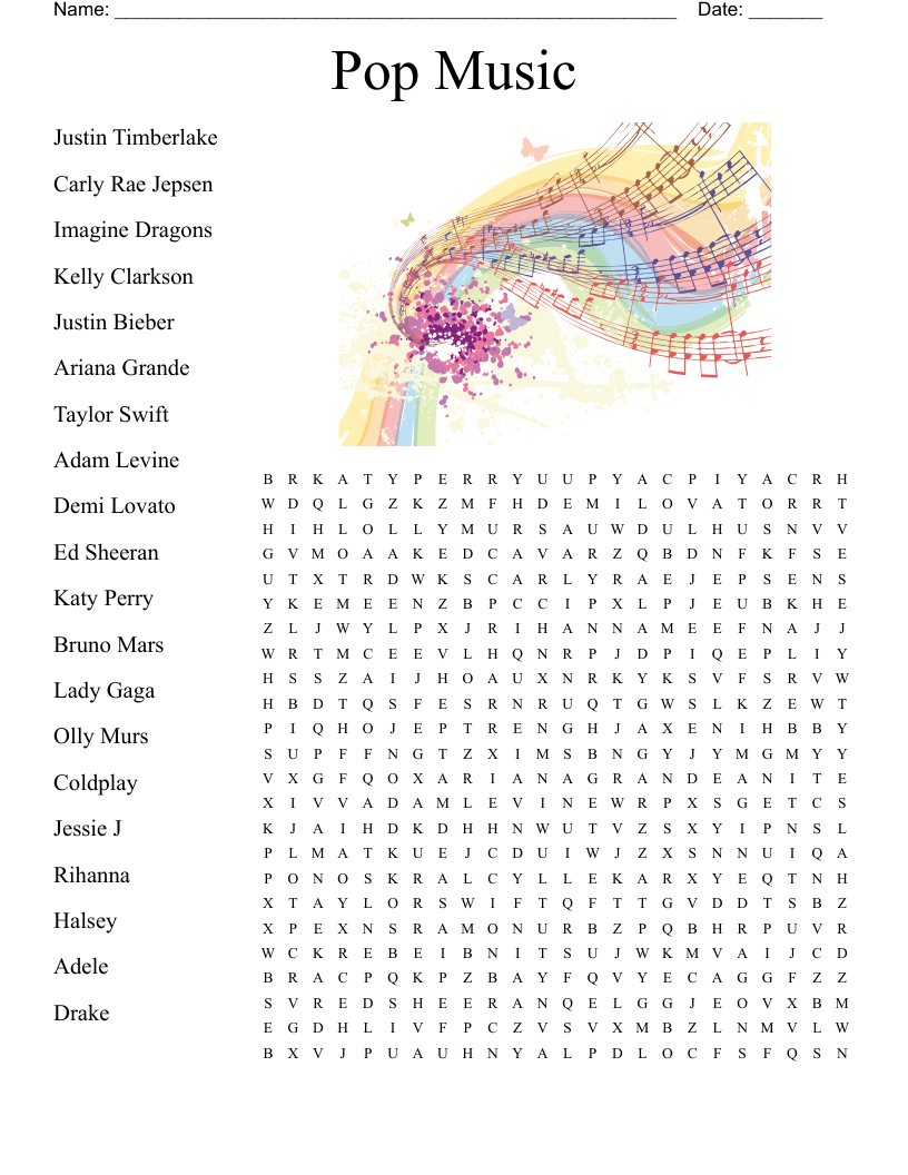 Pop Music Word Search