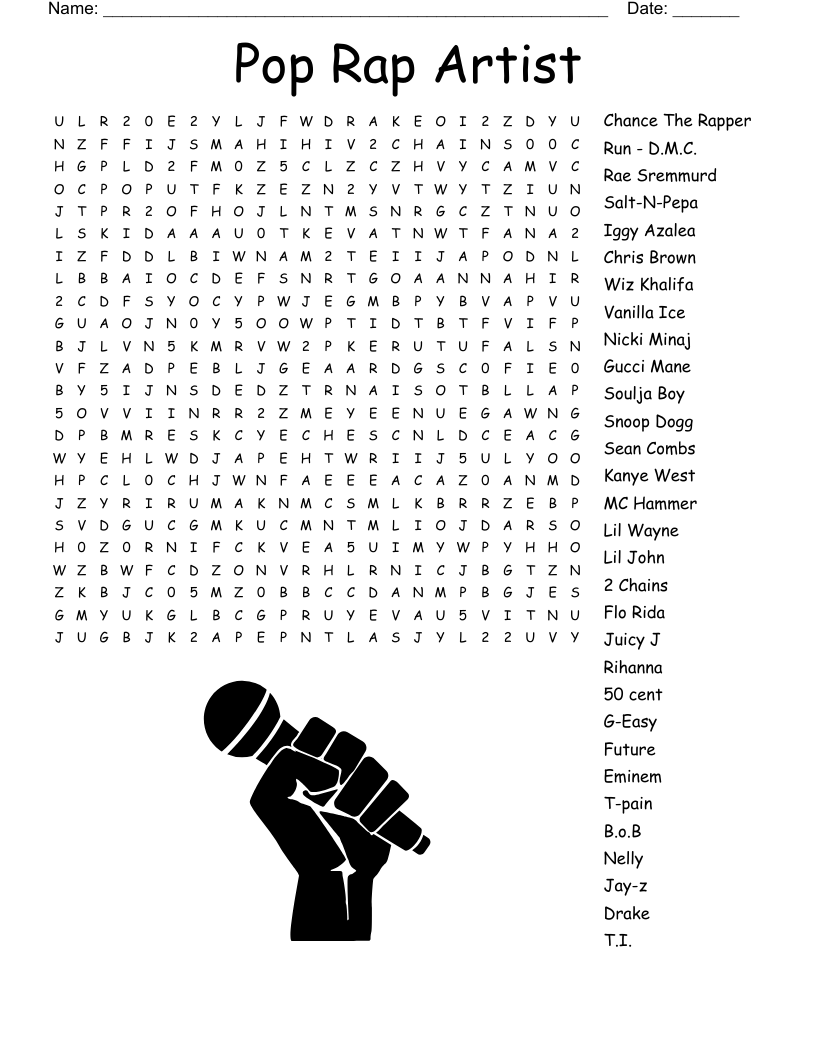 Pop Rap Artist  Word Search