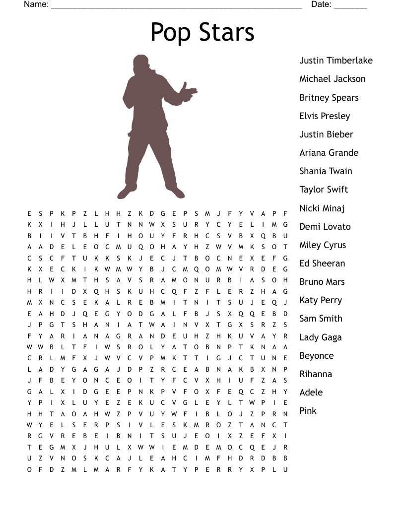 Pop Stars Word Search