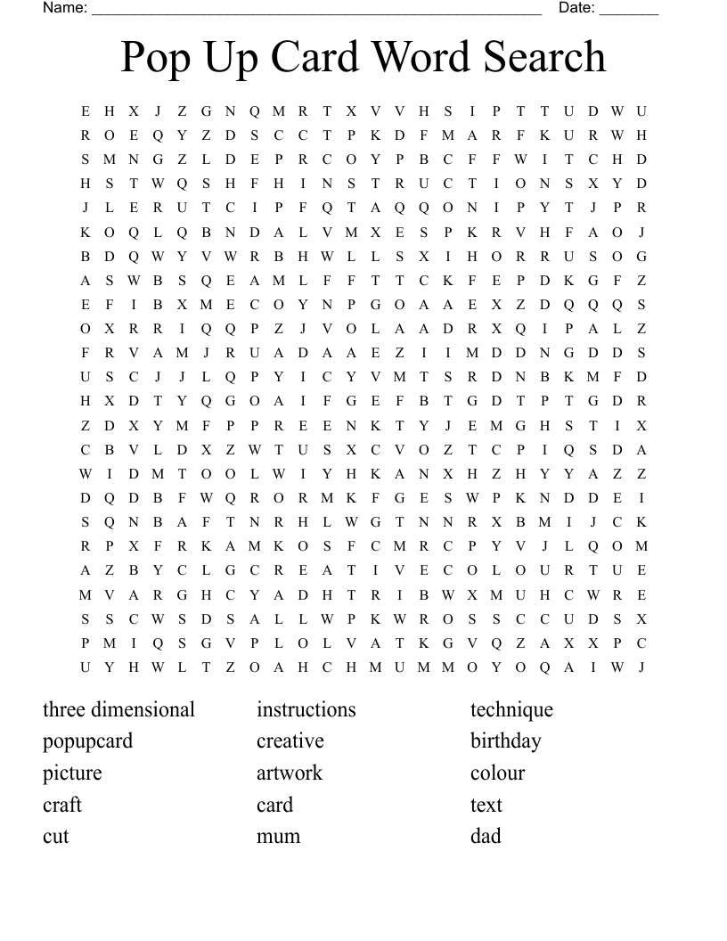 Pop Up Card Word Search