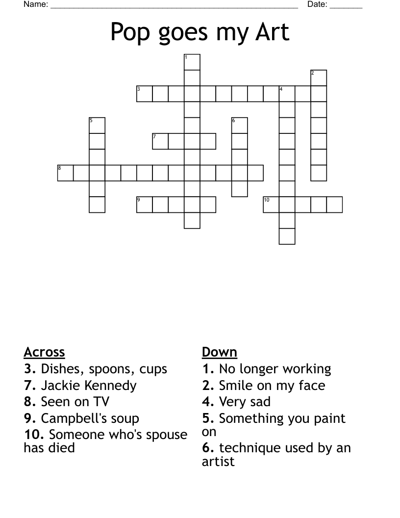 Pop goes my Art Crossword
