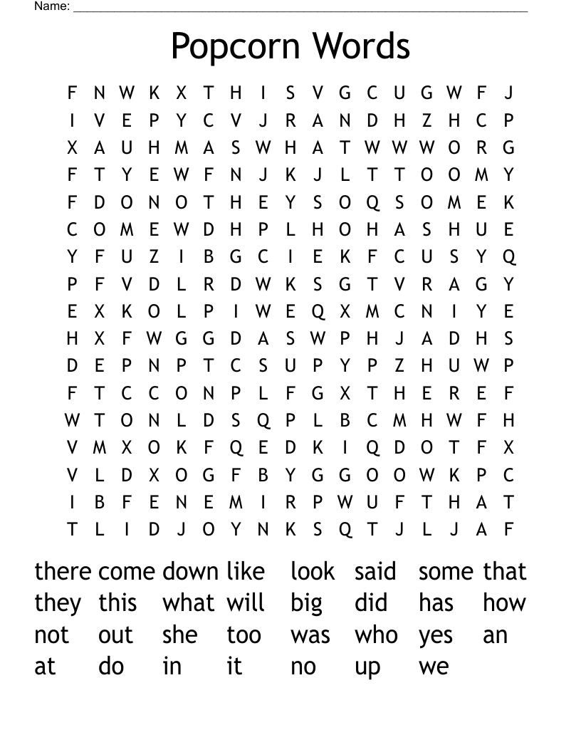 Popcorn Words Word Search