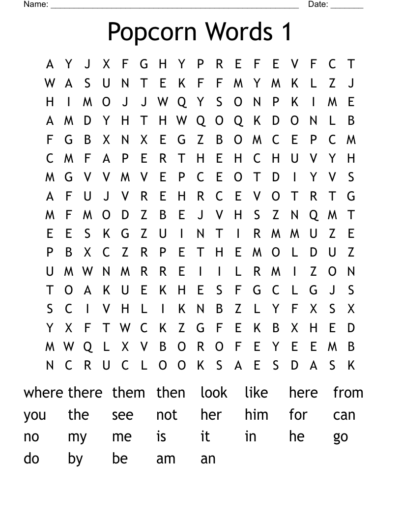 Popcorn Words 1  Word Search