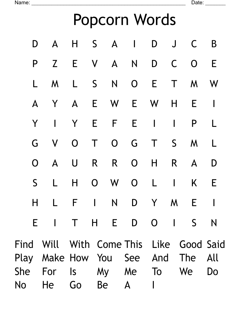 Popcorn Words Word Search