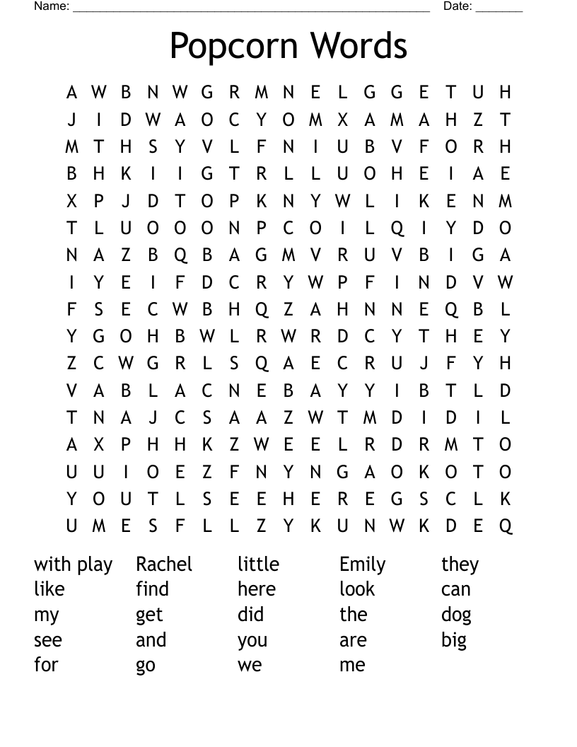 Popcorn Words Word Search