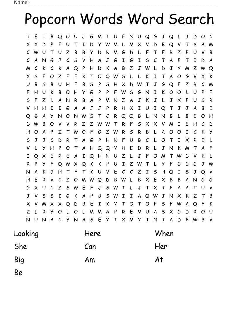 Popcorn Words Word Search