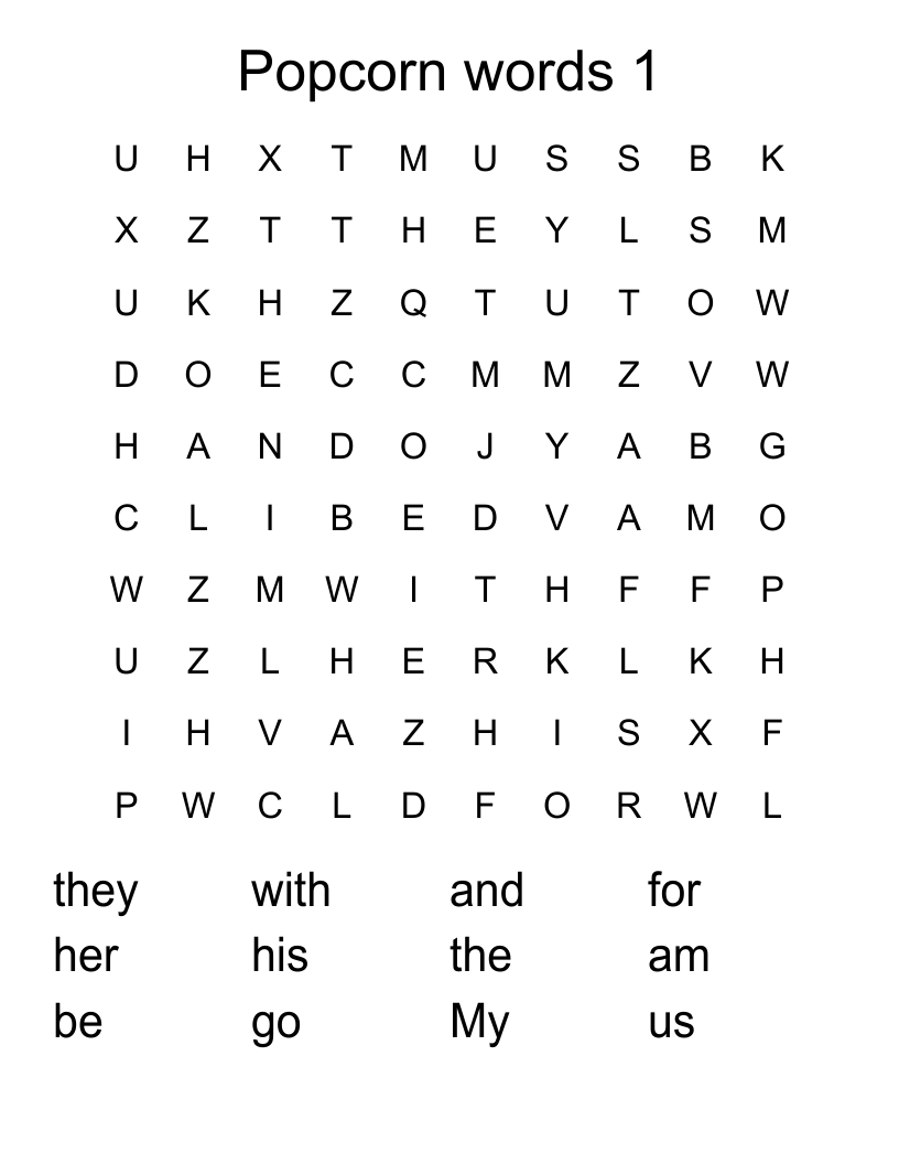 Popcorn words 1 Word Search