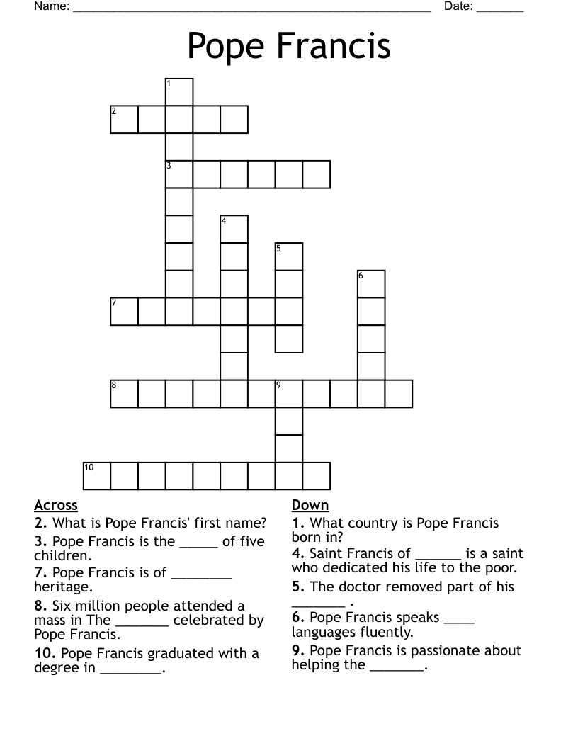 Pope Francis Crossword