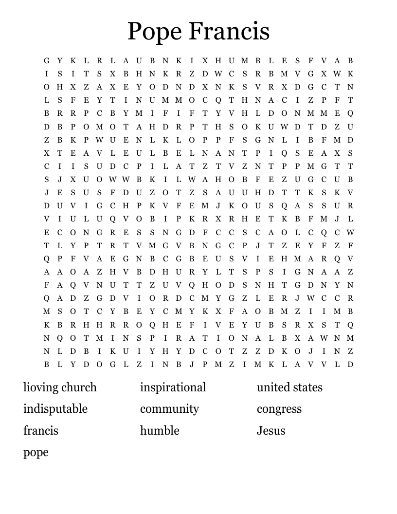 Pope Francis Word Search