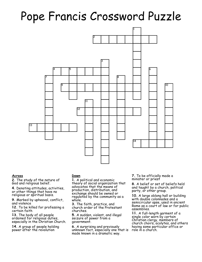 Pope Francis Crossword Puzzle