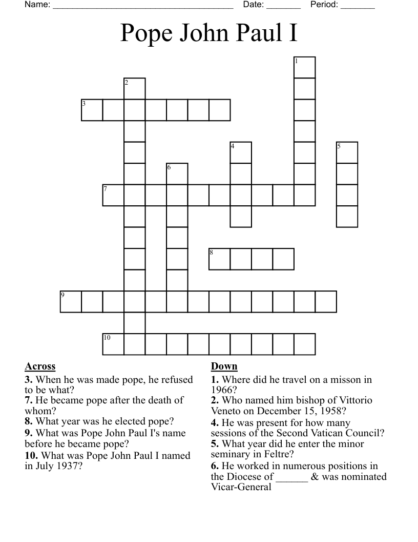 Pope John Paul I Crossword