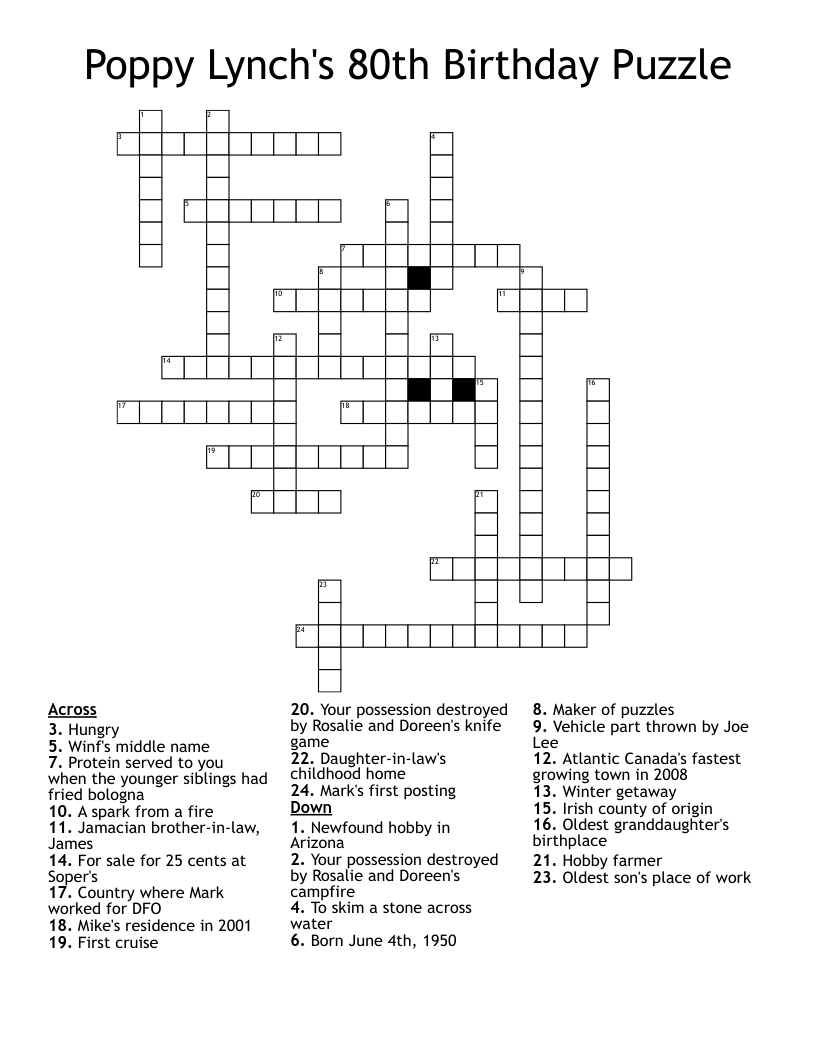 Poppy Lynch's 80th Birthday Puzzle Crossword