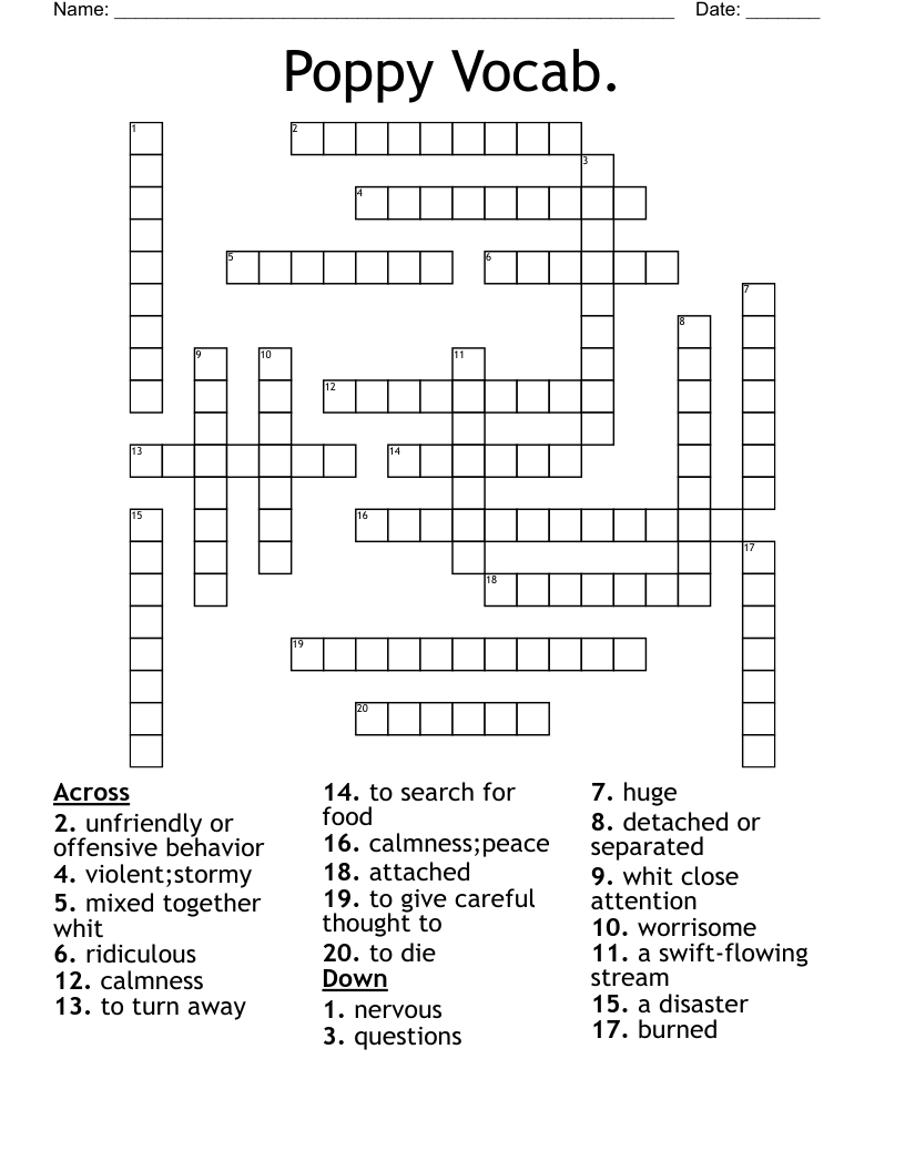 Poppy Vocab. Crossword