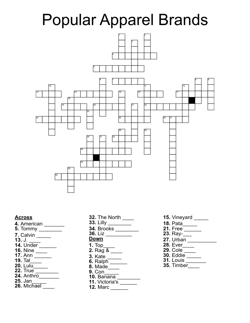 Popular Apparel Brands Crossword
