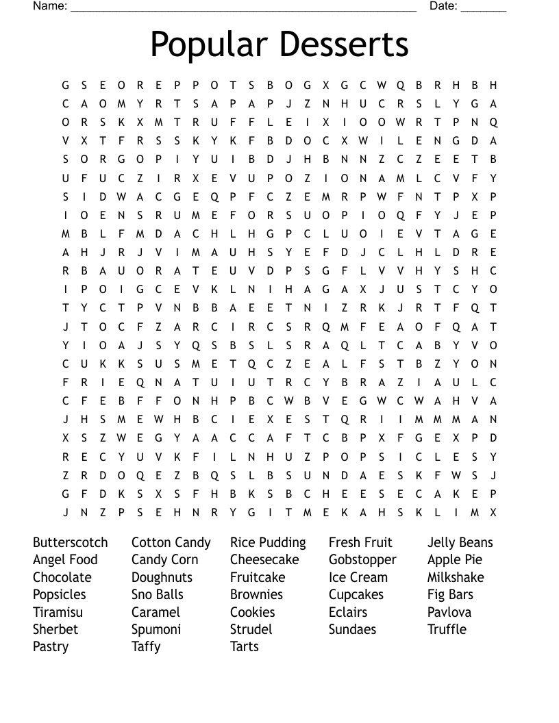 Popular Desserts Word Search