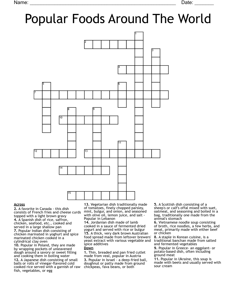 Popular Foods Around The World Crossword