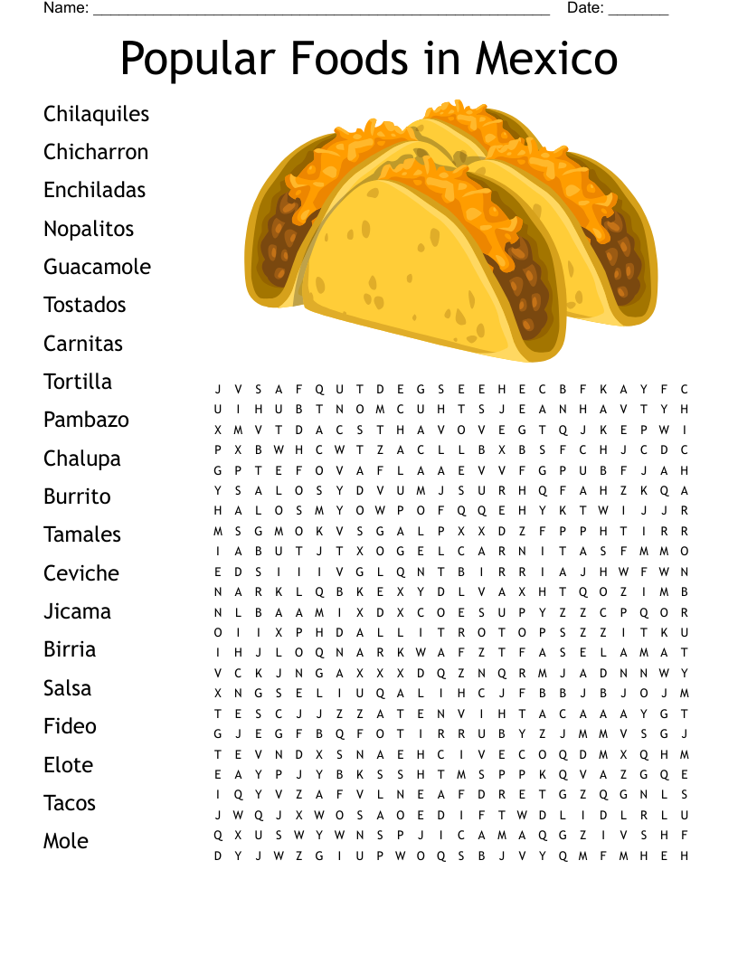Popular Foods in Mexico Word Search