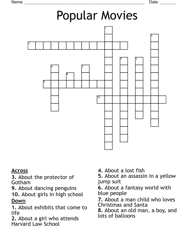 Popular Movies Crossword