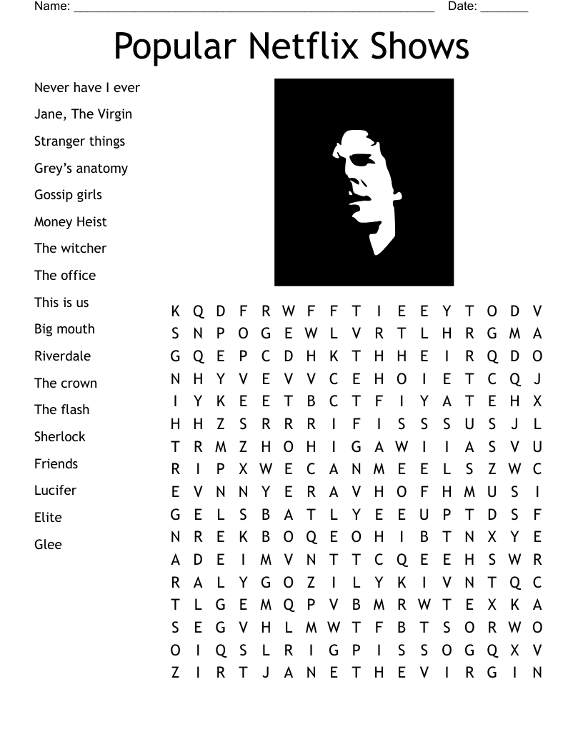 Popular Netflix Shows Word Search