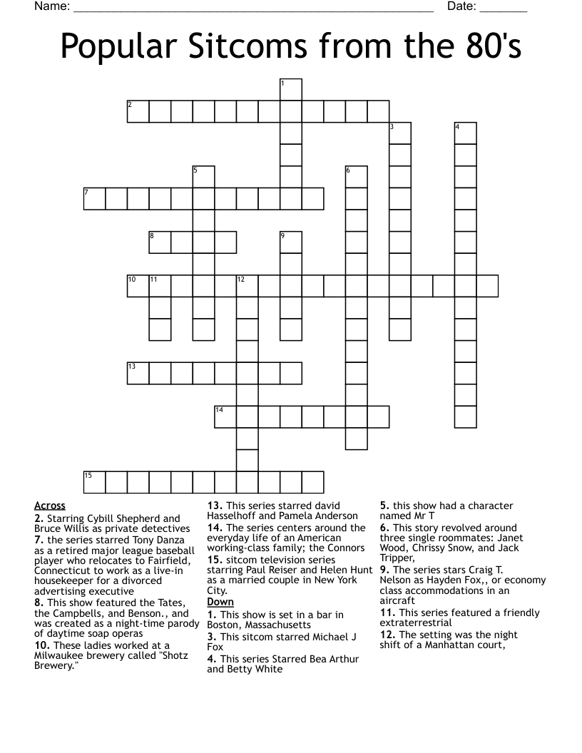 Popular Sitcoms from the 80's Crossword