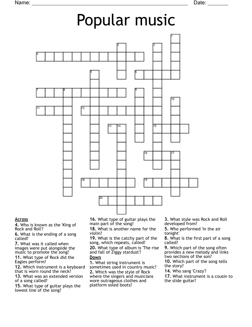 Popular music Crossword