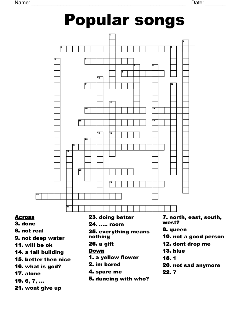 Popular songs Crossword