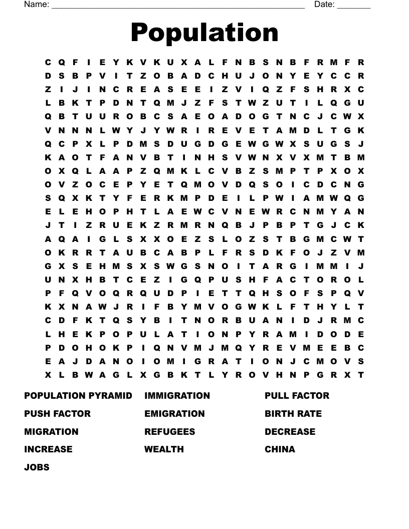 Population Word Search