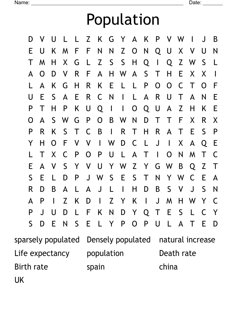 Population Word Search