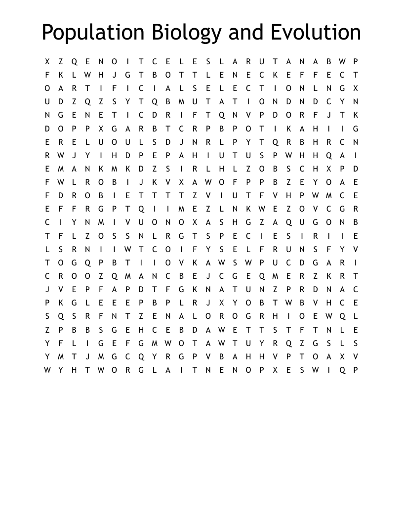Population Biology and Evolution Word Search