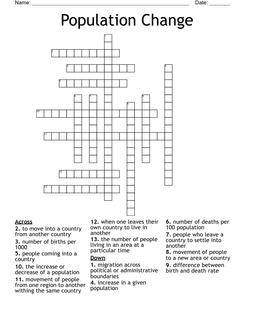 Population Change Crossword
