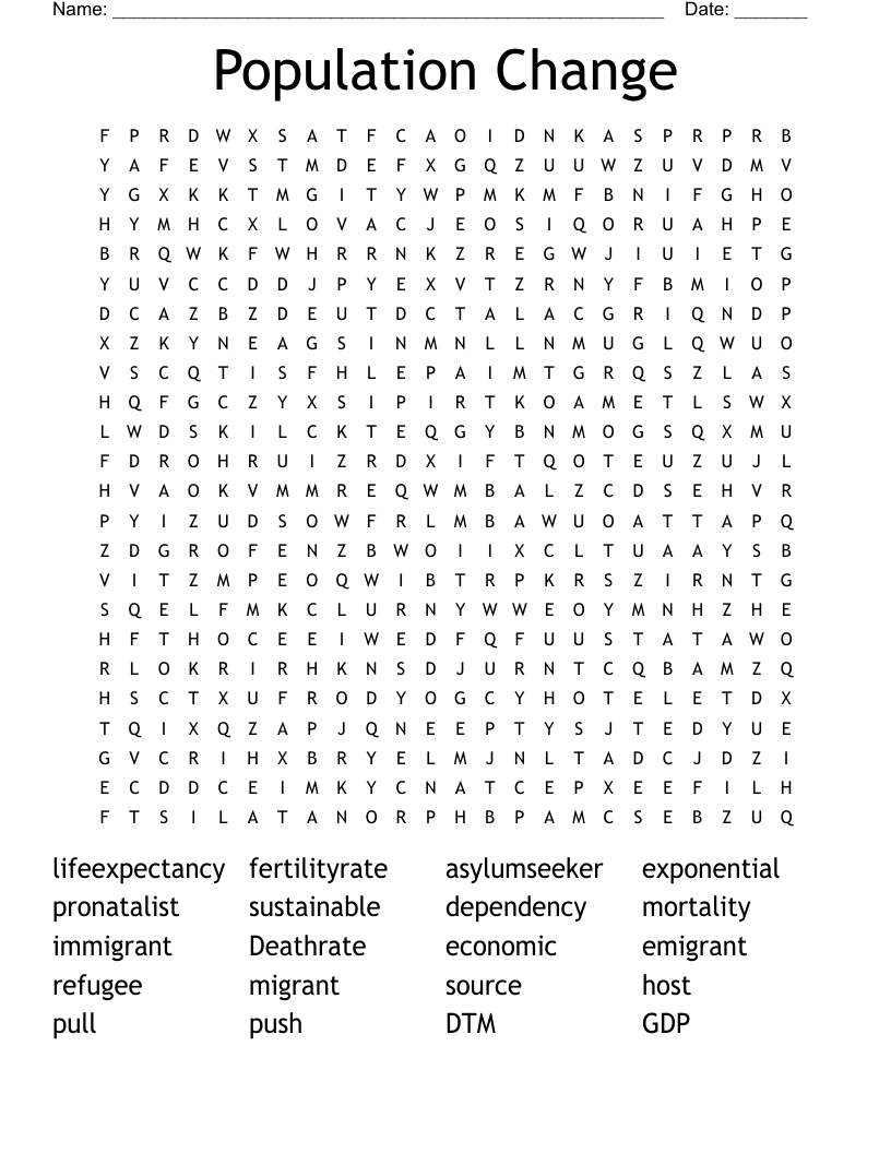 Population Change Word Search