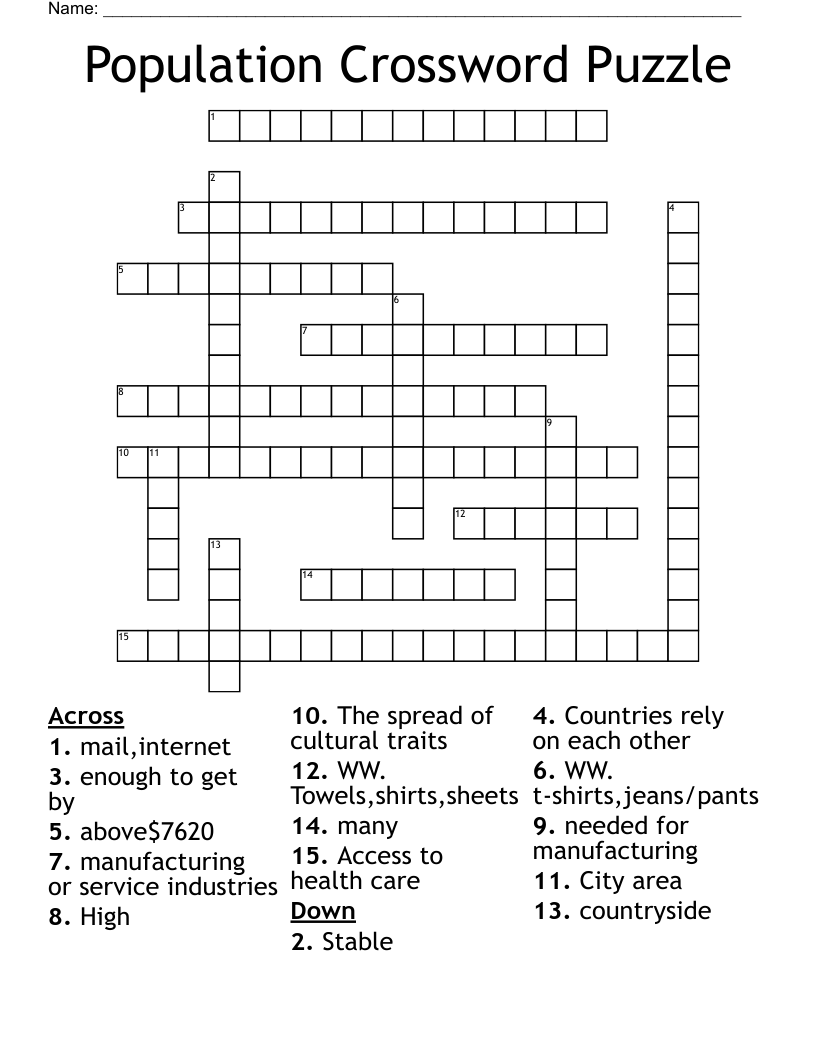 Population Crossword Puzzle