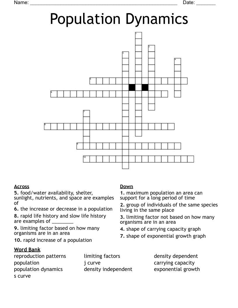 Population Dynamics Crossword
