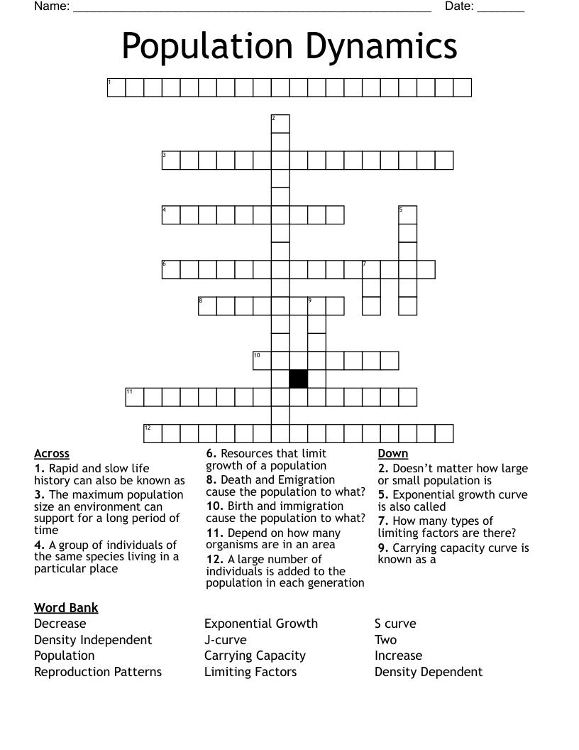 Population Dynamics Crossword