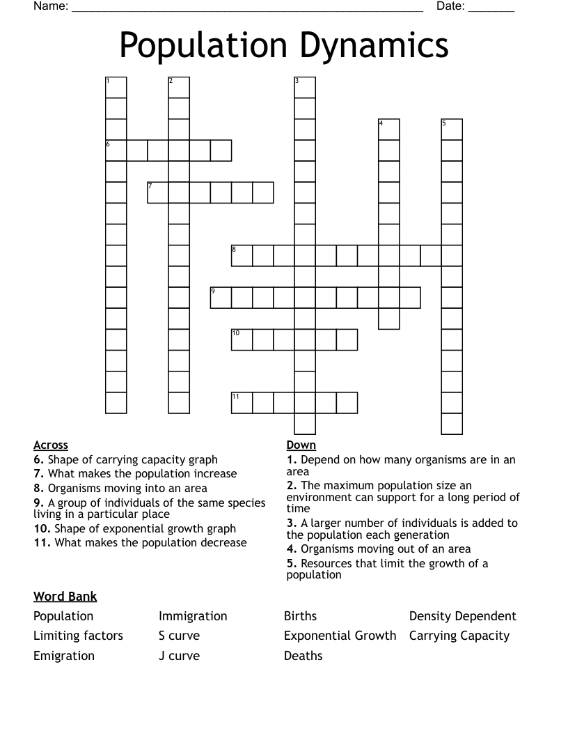 Population Dynamics Crossword
