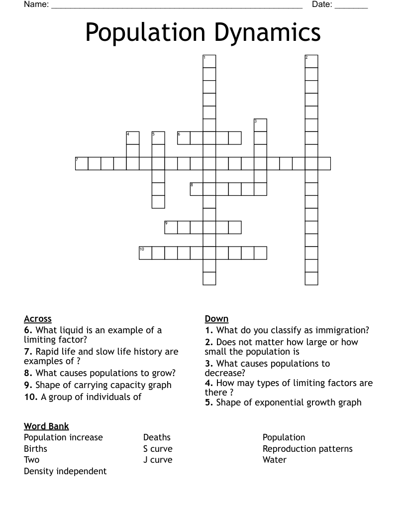 Population Dynamics Crossword