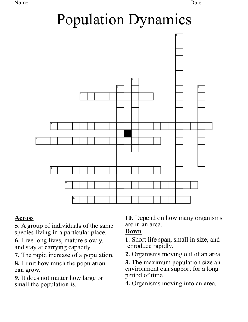 Population Dynamics Crossword