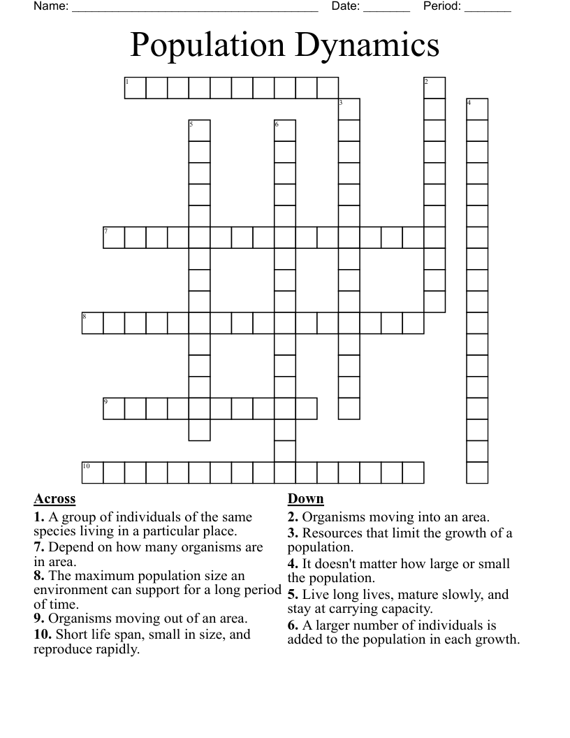 Population Dynamics Crossword